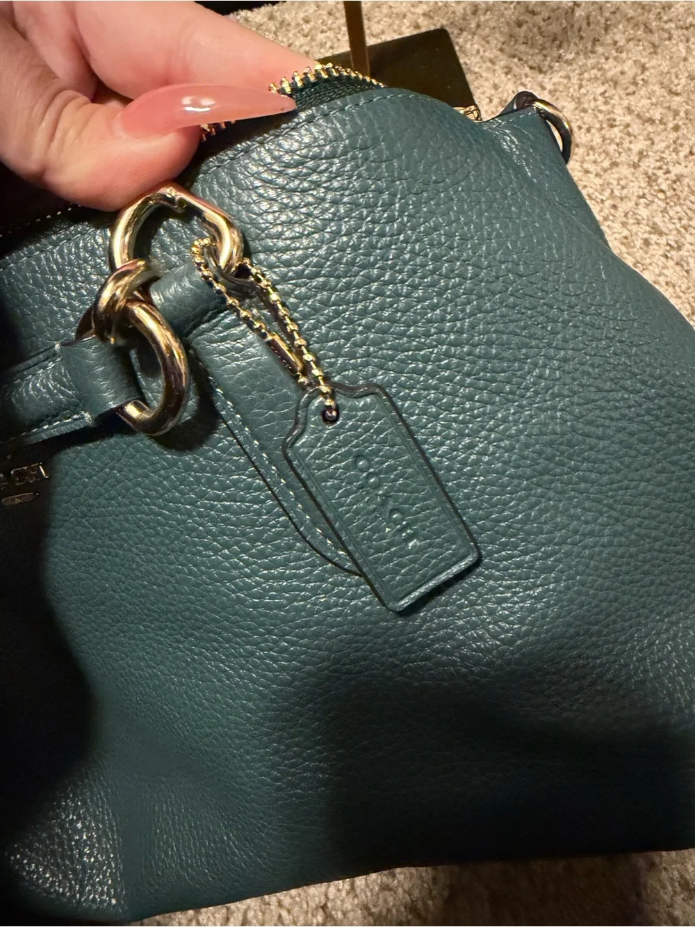 Coach Teal Pebbled Leather Shoulder Tote with Gold Hardware